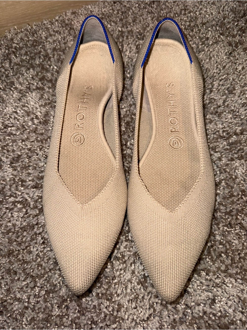 Rothy’s The Point Women’s 8.5 Beige Tan Knit Pointed Toe Ballet Flats Washable